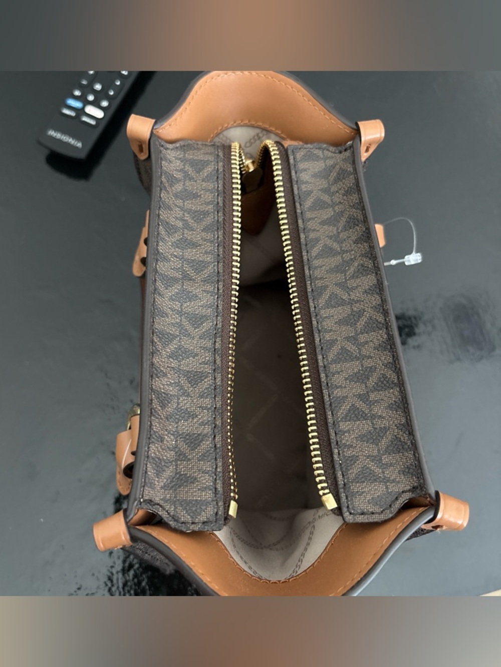 Michael Kors Brown Signature Mini Tote with Tan Leather Trim - Picture 3 of 3